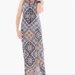 Chico's Blue and Orange Patterned Maxi Dress